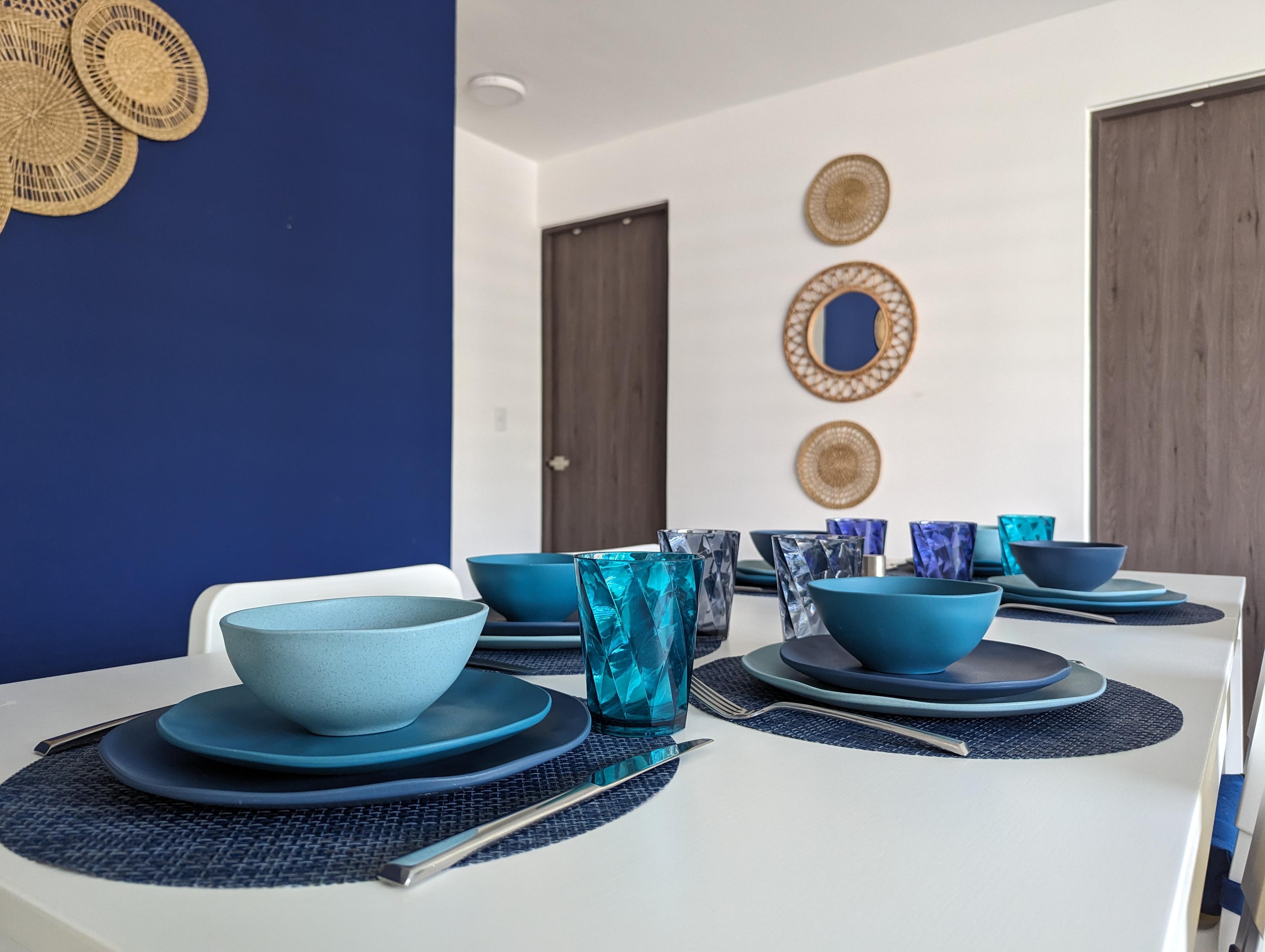Vajilla boutique azul y turquesa
